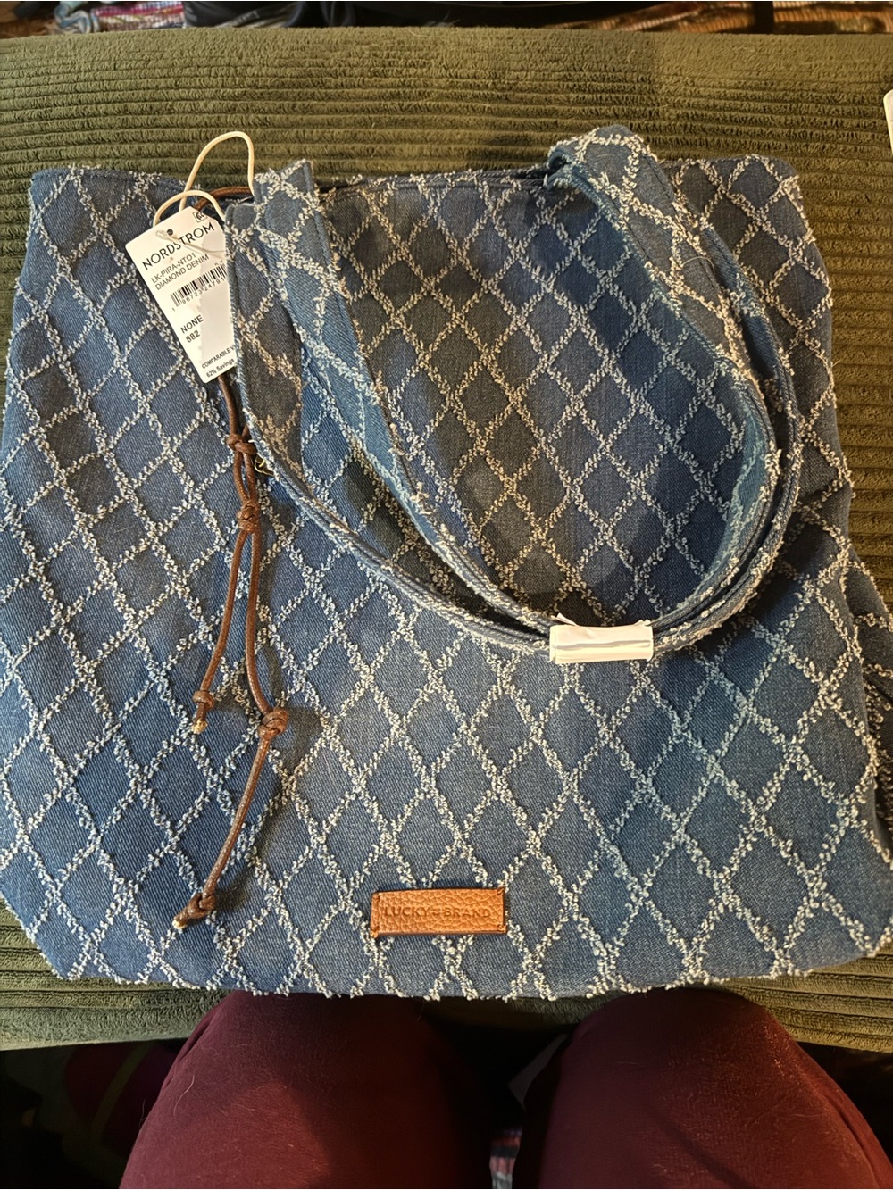Lucky Brand Denim Blue Diamond-Pattern Tote
